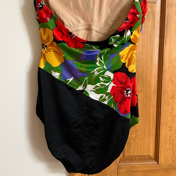 Sirena VTG Swimsuit Bathing Suit Strapless Floral Black SIZE 14 - Picture 4 of 9